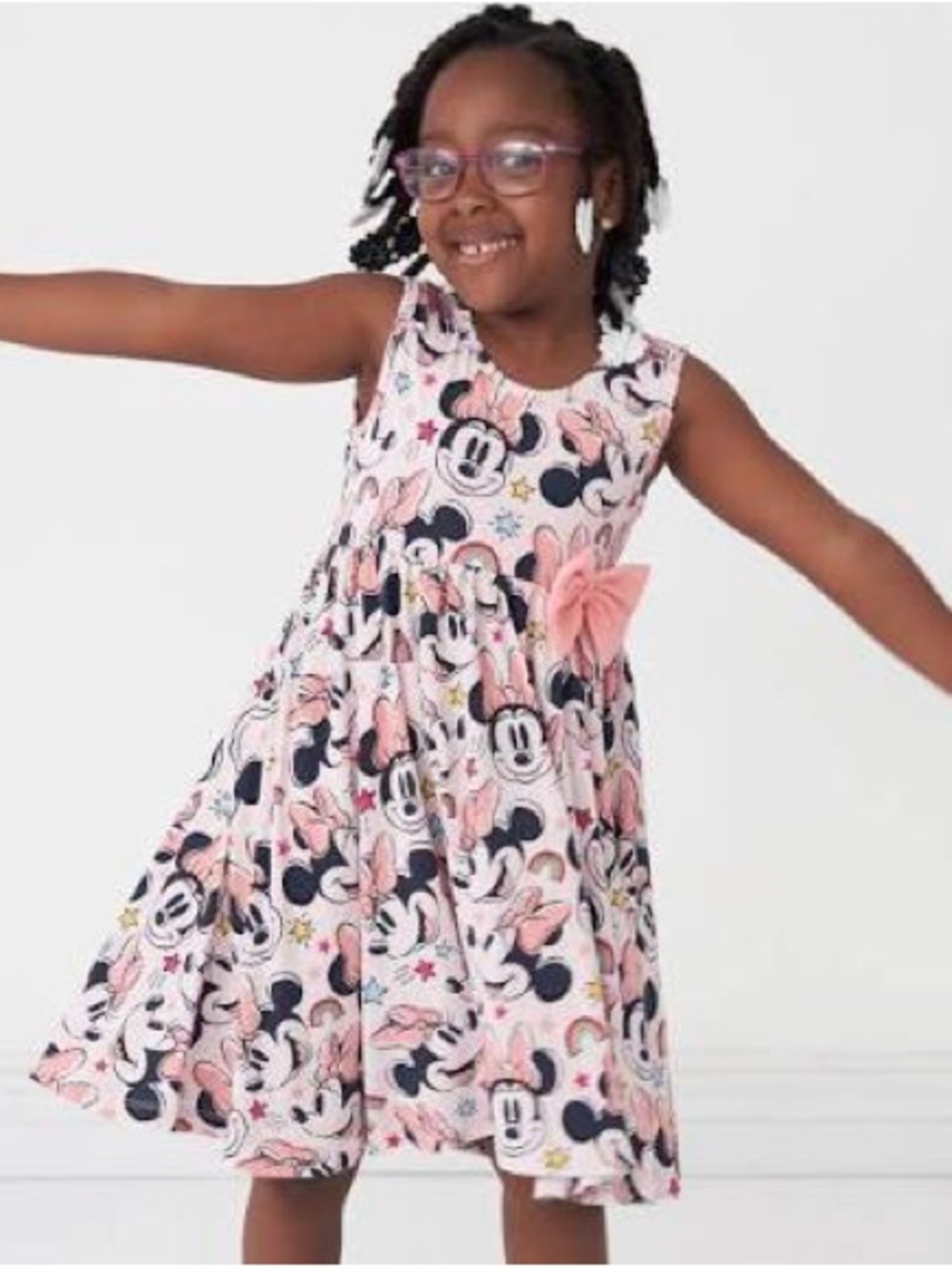 Little Sleepies Pink Minnie Mouse Bow Romper Dress with Rainbows